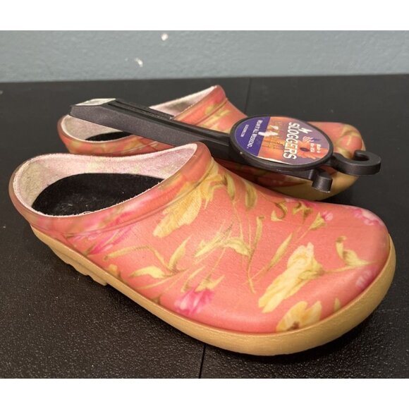 Sloggers Clogs Womens Sz 6 Pink Floral Waterproof Slides Garden Rain Comfort - Picture 1 of 5